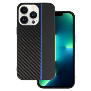 Tel Protect CARBON Case for Iphone 13 Pro Max Black with blue stripe