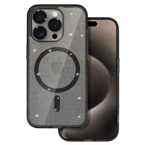 Glitter Magsafe Case for Iphone 15 Pro black clear