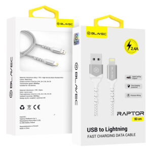 Blavec Cable Raptor braided - USB to Lightning - 2,4A 0,5 metres Apple CarPlay (CRA-UL24WS05) white-silver
