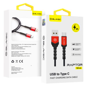 Blavec Cable Raptor braided - USB to Type C - 3A 1 metre Apple CarPlay/Android Auto (CRA-UC3BR10) black-red