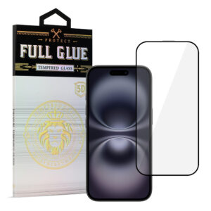 Tempered Glass HARD Full Glue 5D for IPHONE 16 PLUS BLACK