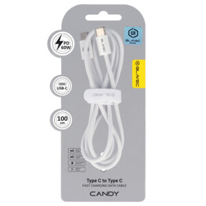 Blavec Cable Candy braided - Type C to Type C - PD 60W 3A 1 metre Apple CarPlay/Android Auto (CCA-CC3W10) white