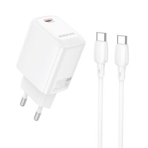Borofone Wall charger BN26 Fuente - Type C - PD 20W with Type C to Type C cable white