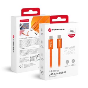 Forcell Cable USB C to USB C F-Energy QC4.0 PD 5A 100W Cafule Flat 1,2 m CCFN23 orange