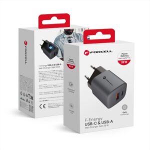 Forcell Phone charger F-Energy GaN USB C + USB A QC4.0 PD 3A 33W VT-31 gray