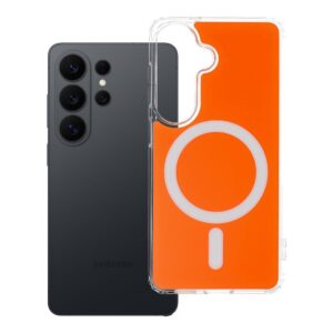 Clear Fusion Mag Cover case for Samsung S26 compatible with MagSafe hermes orange