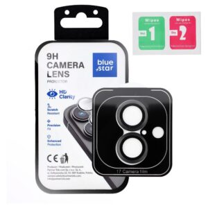 Blue Star Tempered Glass Camera Lens Protector for iPhone 17 Easy Install black