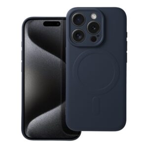 Silicone Mag Cover case for iPhone 15 PRO compatible with MagSafe (camera protection) titanium blue