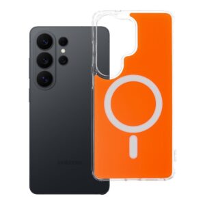 Clear Fusion Mag Cover case for Samsung S26 ULTRA compatible with MagSafe hermes orange
