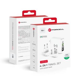 Forcell Multifunction charger F-Energy 4in1 2 x USB A + USB C 15W + power bank 8000mAh + wireless charging white