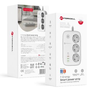 Forcell Power strip F-Energy 3 sockets + USB C 30W + 3 x USB A QC3.0 PD + WiFi Tuya, SmartLife, Alexa 10A 2500W VT-PS03 white