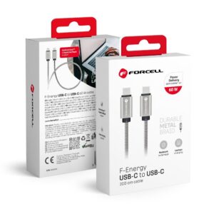 Forcell Cable USB C to USB C F-Energy QC4.0 PD 3A 66W Metal 2 m C237 silver