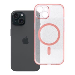 Clear Mag Cover case for iPhone 15 - Glitter (STR / CAMERA PROTECTION) compatible with MagSafe pink glitter
