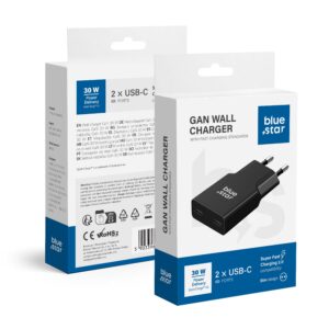 Blue Star Phone charger Slim GaN 2 x USB C QC4.0 PD 3A 30W TFK-SC-30WCC black