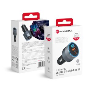 Forcell Car charger F-Energy Alu 2 x USB C + USB A QC4.0 PD SFC2.0 3A 85W gray