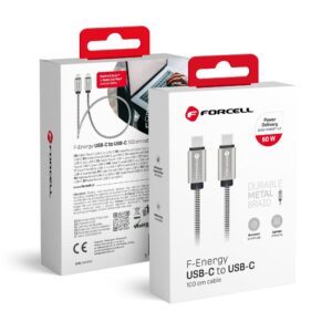 Forcell Cable USB C to USB C F-Energy QC4.0 PD 3A 60W Metal 1 m C237 silver