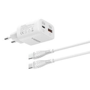 Veger Phone charger USB A + Type C PD Super Charge PPS 45W + data cable Type C to C 100W TR101 white