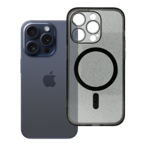Clear Mag Cover case for iPhone 14 PRO - Glitter (STR / CAMERA PROTECTION) compatible with MagSafe black glitter