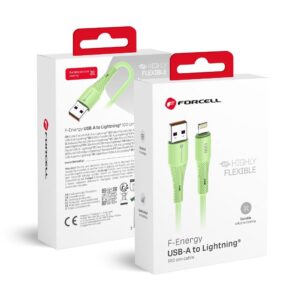 Forcell Cable USB A to Lightning F-Energy 2,4A 12W Silicone 1 m C343 green