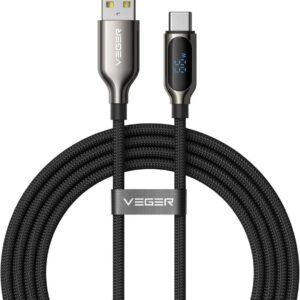 Veger Cable with LED display USB A to Type C PD 3A 66W AC1-XHJ 1,2 m black