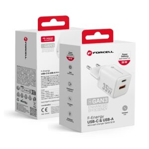 Forcell Phone charger F-Energy Mini GaN III USB C + USB A QC4.0 PD 35W VT-35C white 0INT