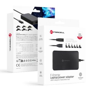 FORCELL F-ENERGY E856 uniwersal laptop charger 90W USB C + 6 adaptors - black