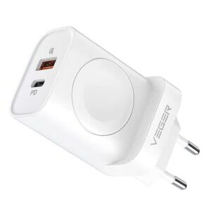 Veger Phone charger USB A + Typ C + wireless charger compatible with Apple Watch PD QC3.0 3A 25W W002E white