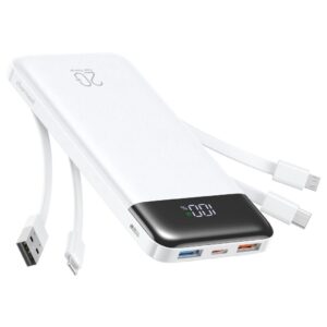 Charmast Powerbank W2065 PD3.0 3A 22,5W 20000 mAh with built-in cables USB A / USB C / Lightning / Micro USB White