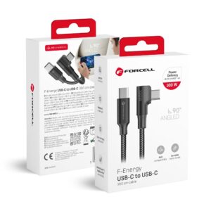 Forcell Cable USB C to USB C F-Energy QC4.0 PD 5A 100W Cafule 90° 2 m CC-1Deg black