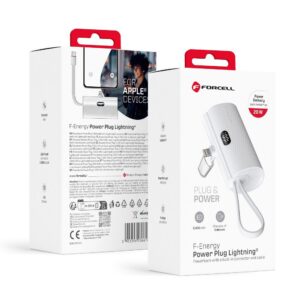 Forcell Powerbank F-Energy Power Plug F5K3 PD 20W 5000 mAh with built-in connector Lightning white