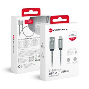 Forcell Cable USB A to USB C F-Energy QC3.0 66W Metal 1 m C234 silver