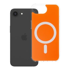 Clear Fusion Mag Cover case for iPhone 16e (SE4 2025) / 17e compatible with MagSafe hermes orange