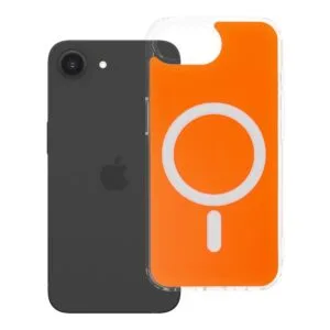 Clear Fusion Mag Cover case for iPhone 16e (SE4 2025) / 17e compatible with MagSafe hermes orange