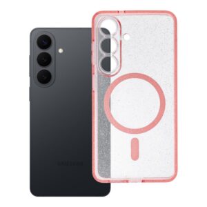 Clear Mag Cover case for Samsung S26 - Glitter (STR / CAMERA PROTECTION) compatible with MagSafe pink glitter