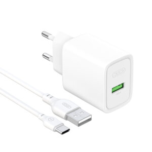 XO wall charger CE50 QC 18W 1x USB white + cable USB-C