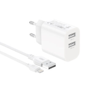 XO wall charger CE55 2x USB 2,4A white + Lightning cable
