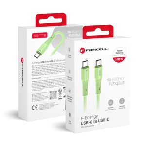 Forcell Cable USB C to USB C F-Energy QC4.0 PD 5A 100W Silicone 1 m C347 green
