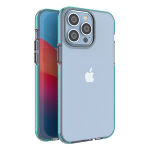 - Spring Case for iPhone 14 Pro Max silicone cover with frame light blue
