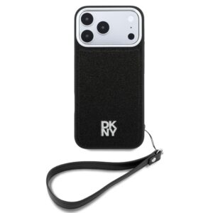 DKNY PU Leather Fixed Glitter Strap Magsafe Case for iPhone 18 Pro Black