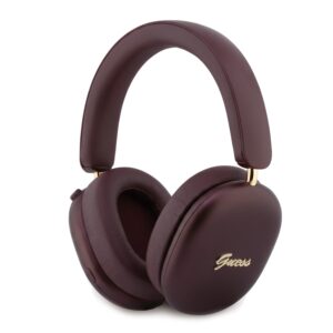 Guess Metallic Finish Gold Script Logo ENC Wireless Headphone Burgundy