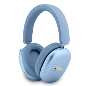 Guess Metallic Finish Gold Script Logo ENC Wireless Headphone Light Blue