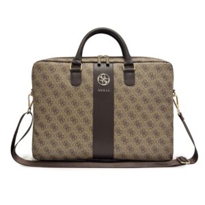 Guess PU 4G Stripe Metal Logo Computer Bag 14" Brown