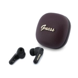 Guess PU Grained Script Metal Logo ENC TWS Wireless Earphones Burgundy