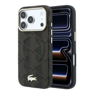 Lacoste PVC Semi Wrap Blend Embossed MagSafe Case for iPhone 18 Pro Max Brown