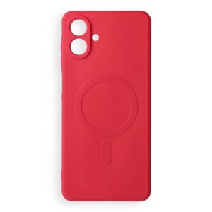 Silicone Mag Cover case for Samsung A08 compatible with MagSafe (camera protection) red