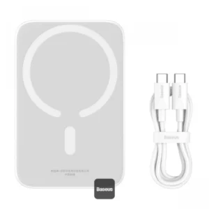 Baterie externa Baseus Mini Air Wireless 6000 mAh 20W cu cablu USB-C Alb