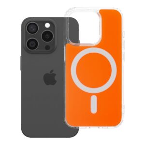 Clear Fusion Mag Cover case for iPhone 15 PRO compatible with MagSafe hermes orange