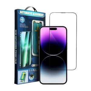 5D Full Glue Tempered Glass for iPhone 16 with applicator black