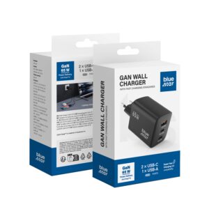 Blue Star Phone charger GaN 2 x USB C + USB A QC4.0 PD 4A 65W VT-43 black