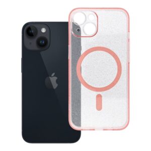 Clear Mag Cover case for iPhone 14 - Glitter with camera protection compatible with MagSafe pink glitter